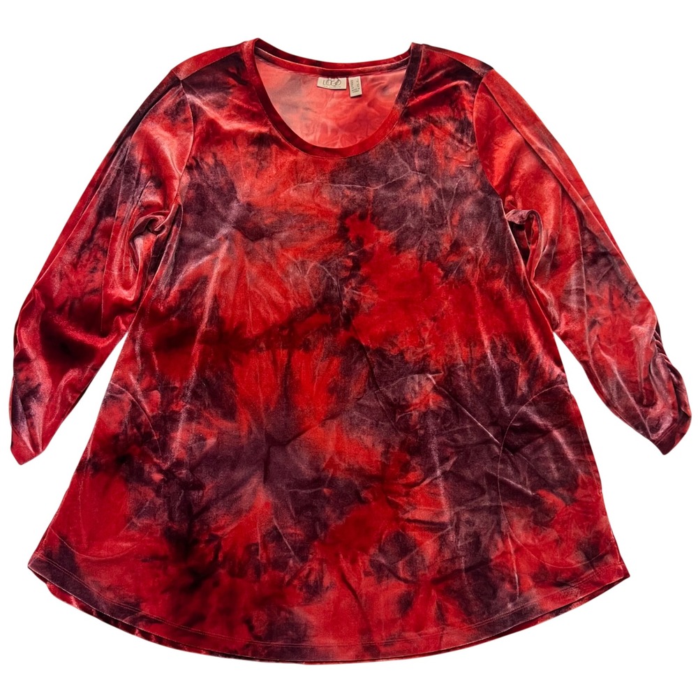 LOGO by Lori Goldstein‎ Red Tie Dye Velvet Bohemian Eclectic Artsy Top Size L